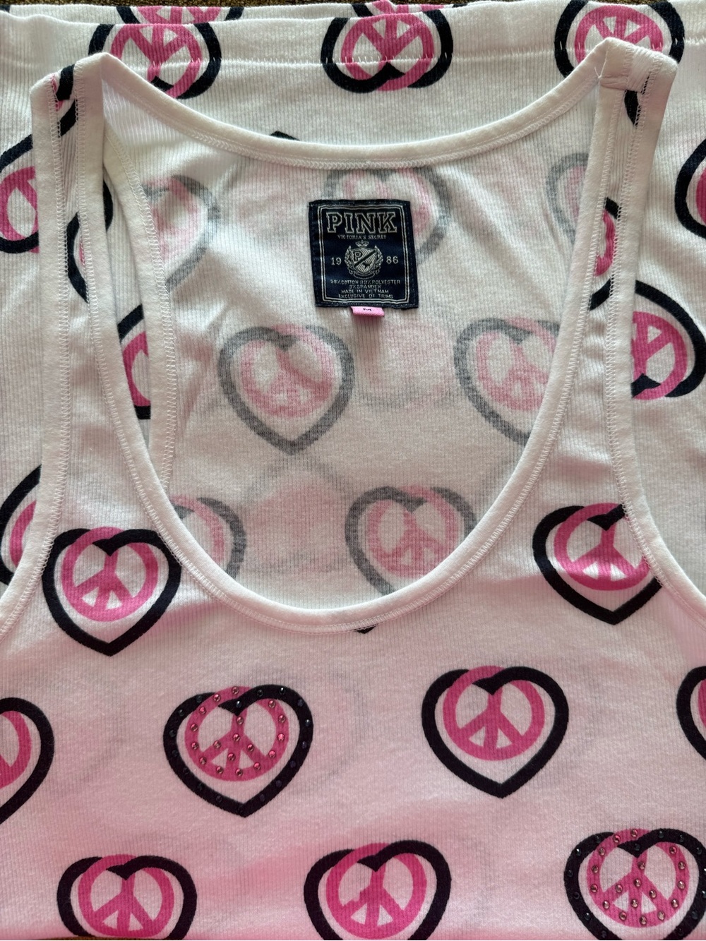 Vintage Y2K VS PINK Peace Sign Heart Rhinestone Tank Top Medium NWOT - Picture 5 of 5